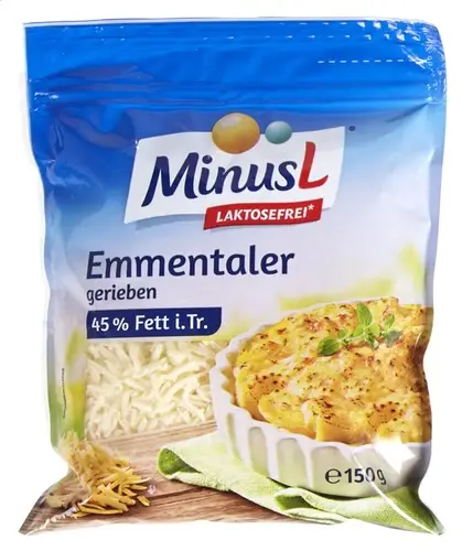 669916 MINUSL Emmental râpé sans lactose 150g - Image 1